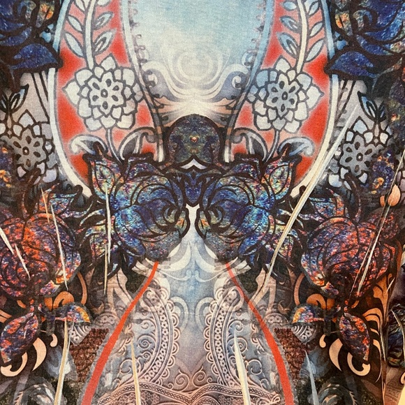 UNITY Top Ruffle Sleeve Sublimation Print Jersey Knit Size Large - Picture 5 of 8